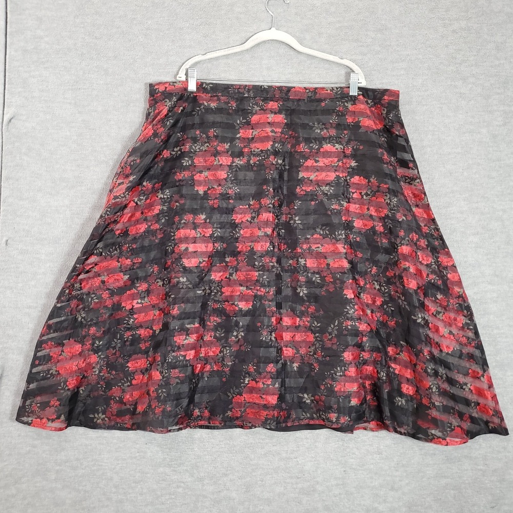 Torrid Women Skirt 22 Red Floral‎ Striped Sheer Overlay Lined